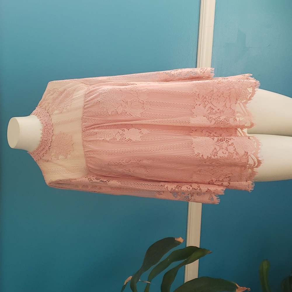 CHANCE OR FATE dusty peach colored lace top overlay with polyester lining